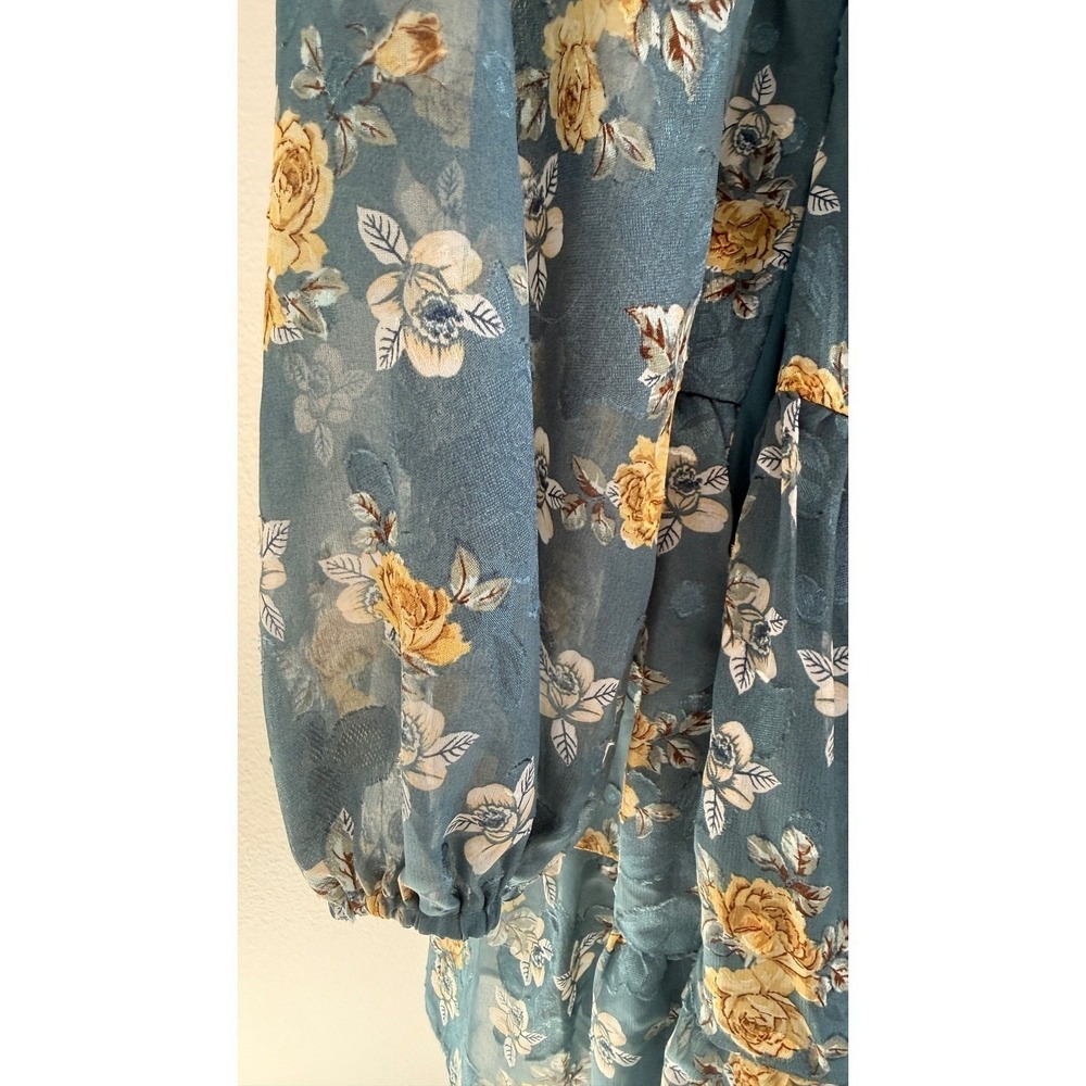Baltic Born Lombard Tiered Dress Blue Gold Floral Cottagecore Boho Mini Medium - Picture 15 of 15